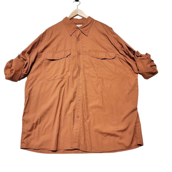 Cabelas Mens XL Button-Up Rust Orange Nylon Shirt UPF 30 Sun Outdoor Fishing - Picture 2 of 9